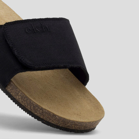 Slide Sandal In Organic Black Canvas & Cork - Sizes 36-42