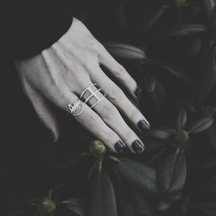 Stacking rings Taika, Tyyneys, Loop in silver and The Huokaus ring made in Stockholm by Wild & Arrow Design Jewellery