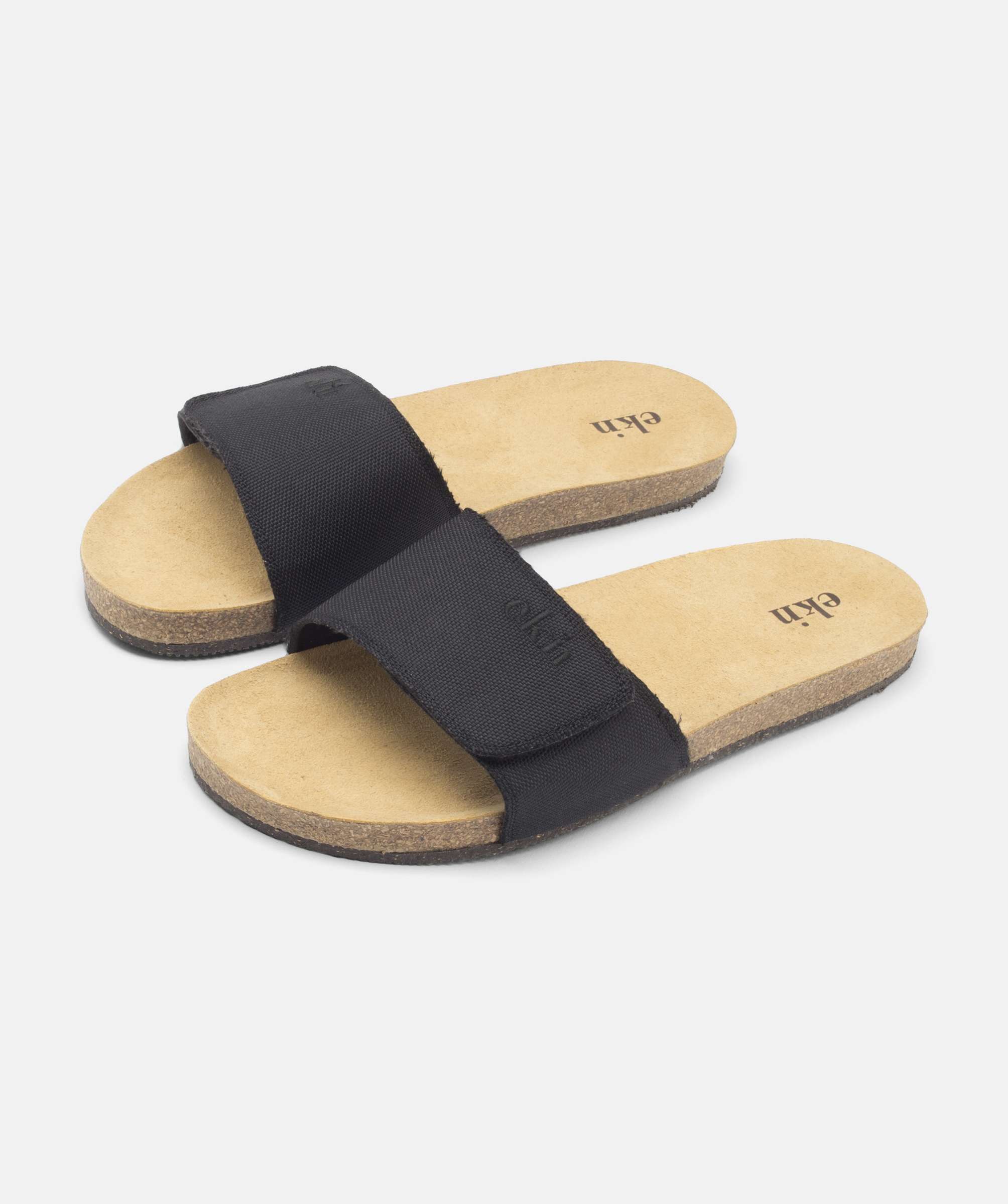 Slide Sandal In Organic Black Canvas & Cork - Sizes 36-42