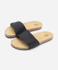 Slide Sandal In Organic Black Canvas & Cork - Sizes 36-42