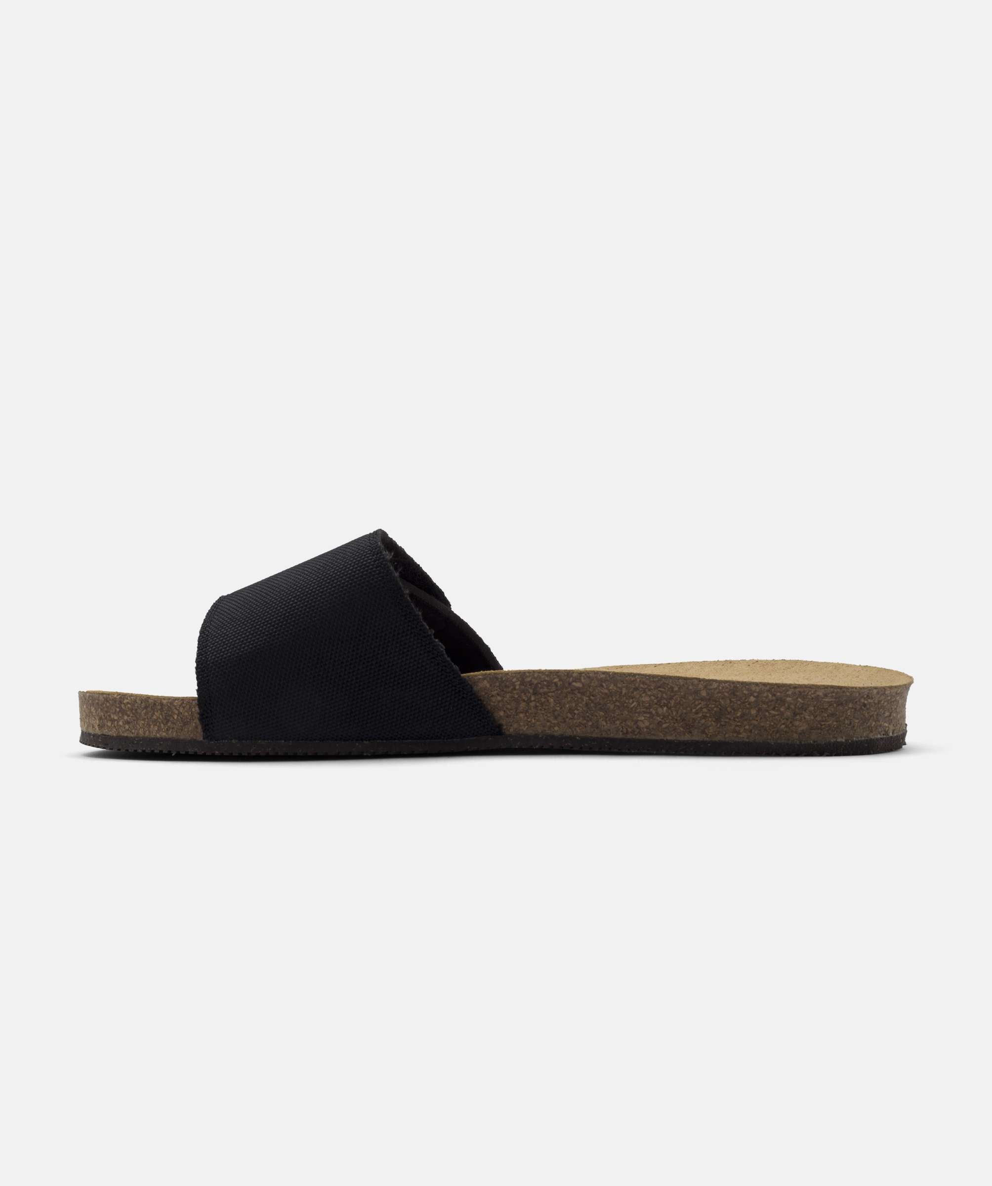 Slide Sandal In Organic Black Canvas & Cork - Sizes 36-42