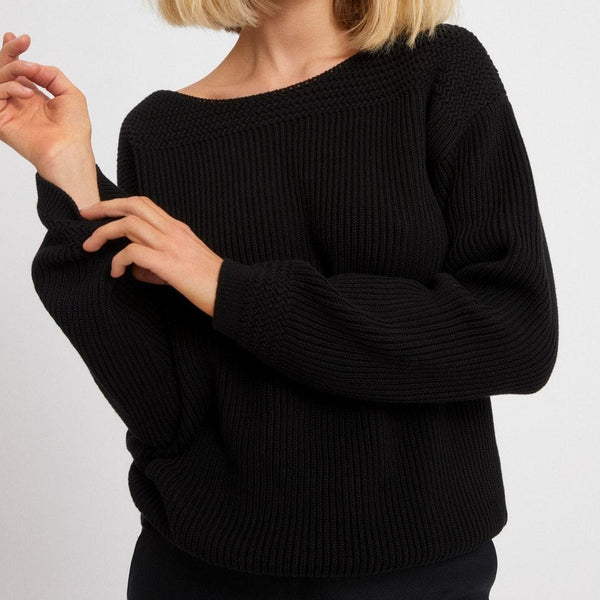 Raachela Black Knitted Sweater in Organic Cotton, Sizes XS, XL