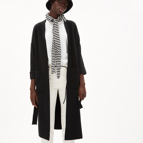 SINOURAA Black Long Cardigan in Tencel Cotton Mix, Size M