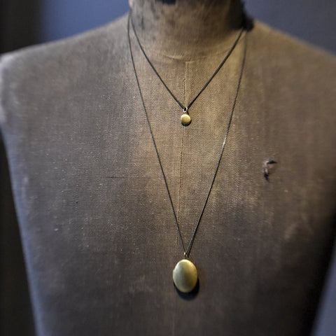 Vintage Tiny Charm Locket Necklace Brushed Brass