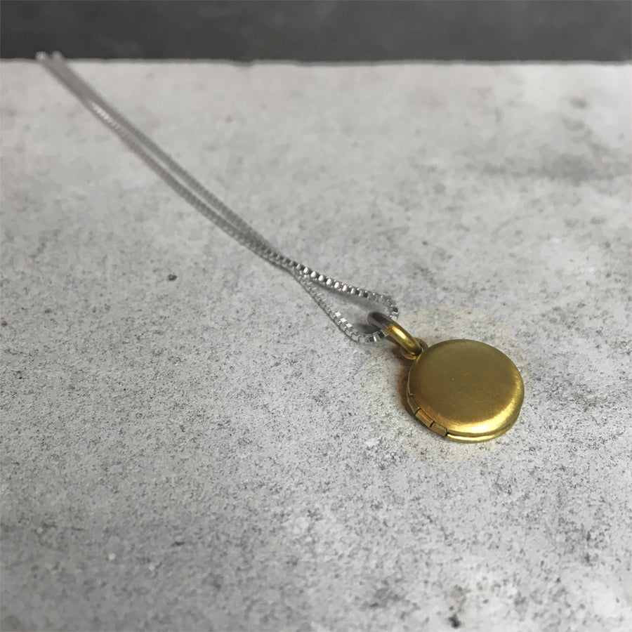 Vintage Tiny Charm Locket Necklace Brushed Brass