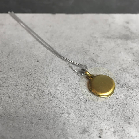 Vintage Tiny Charm Locket Necklace Brushed Brass